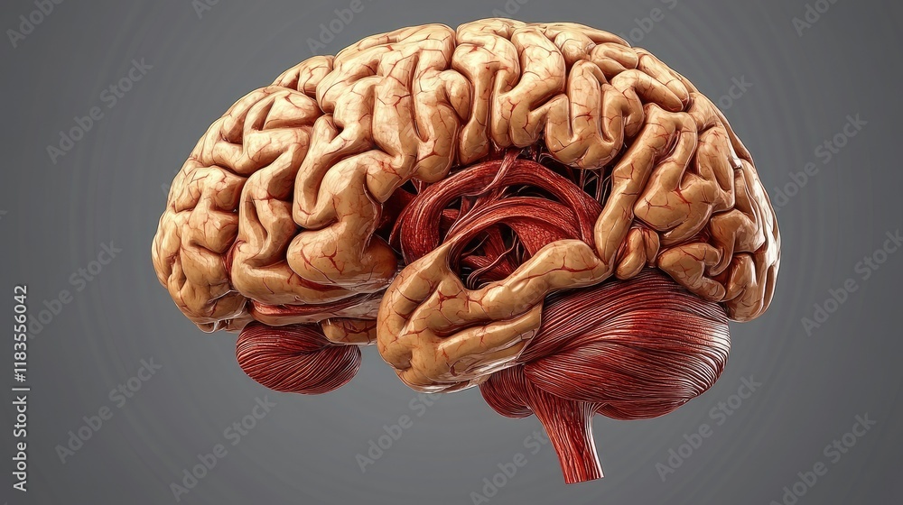 Aufkleber detailed 3d model of human brain with highlighted neural pathways