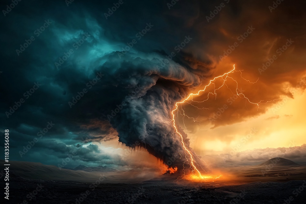 Poster captivating and dramatic display of lightning with electric forks of current flashing amidst tumultu
