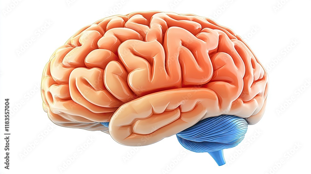 Poster detailed 3d rendering of a human brain, showcasing its intricate anatomical structures and highlight
