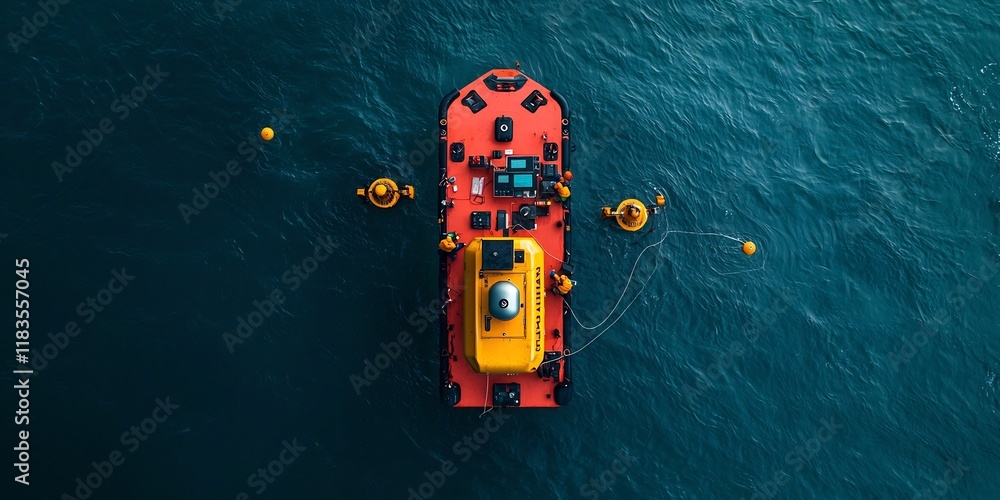 Poster hydrographic survey crew conducting comprehensive seafloor mapping for offshore construction advance