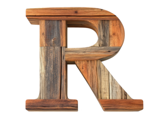 Rustic wooden letter r on textured black background, a vintage monogram design element