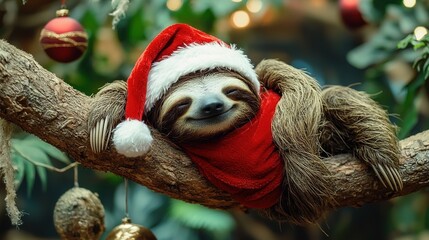 Obraz premium Sloth Christmas Sleep