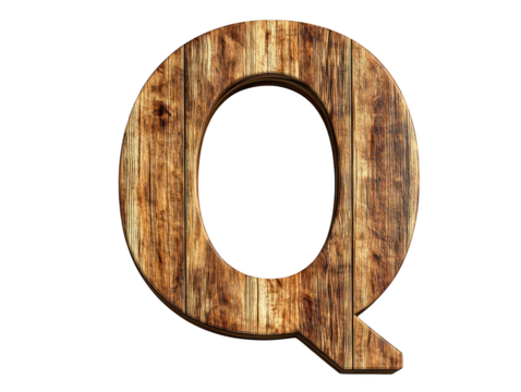 Rustic wooden letter q, a detailed closeup of an alphabet block
