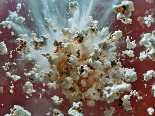 Dramatic burst of a popcorn-filled balloon for creative design concepts