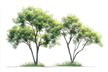 Trees stand tall with green leaves and vibrant foliage, showcasing nature's beauty and peaceful serenity.