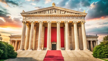 Obraz premium A grand building with a central dome and multiple towers, surrounded by columns and intricate architectural details