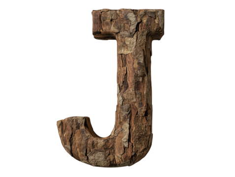 Rustic wooden letter j on a dark black background, vintage typography image 