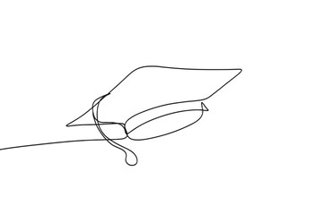 One line art drawing of graduation hat.one line drawing of outline education