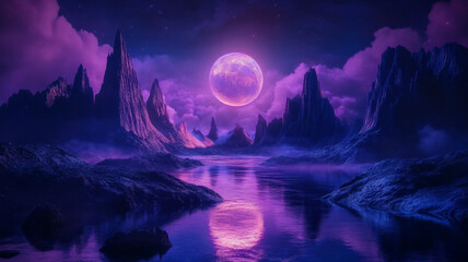  Dark futuristic landscape with neon lights in a mysterious setting 