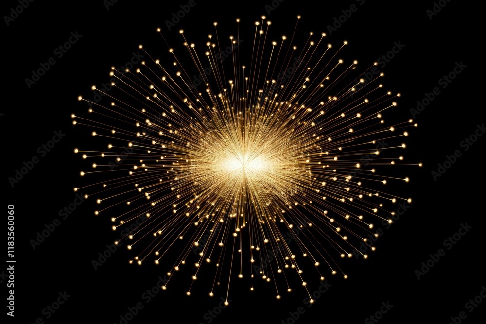 Poster golden optical fibers exploding with light and data creating a futuristic and technological atmosphe