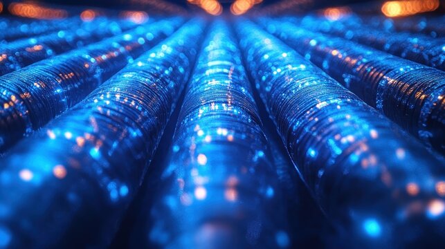 Glowing blue parallel tubes converging into the distance.