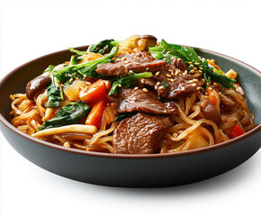 Stir-fried Japchae Noodles with Vegetables and Beef