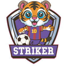Vector Illustration of Tiger Playing Football with Retro Mascot Illustration Available for Logo Badge