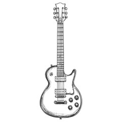 Naklejka premium Electric guitar black white line vector