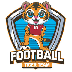 Vector Illustration of Tiger Playing Football with Retro Mascot Illustration Available for Logo Badge