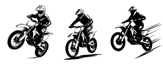 silhouettes of man riding on motocross vector design