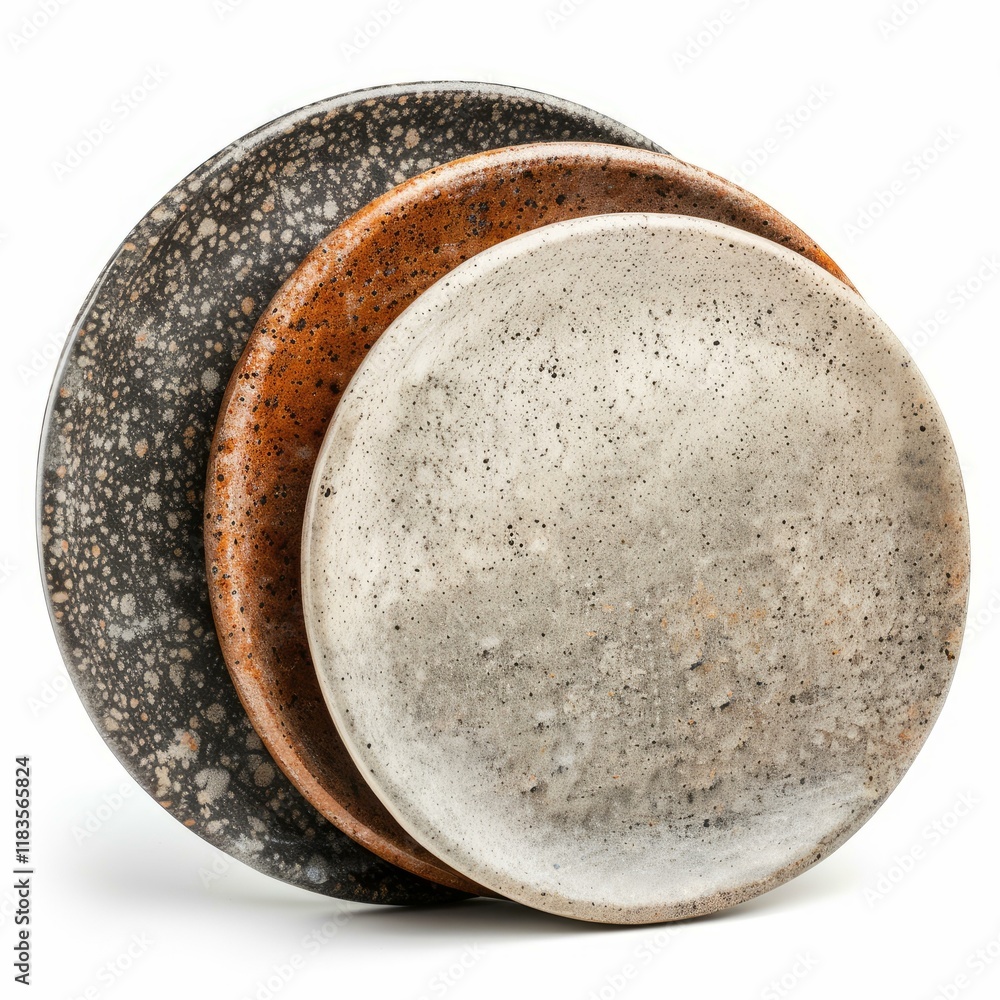 Aufkleber three empty ceramic plates are overlapping, showing a rustic texture