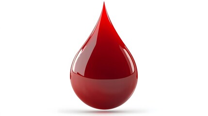 Fototapeta premium Realistic Red Drop of Liquid Isolated on a White Background Symbolizing Blood, Passion, Energy, and Medical Concepts in a High-Quality Stock Image Format