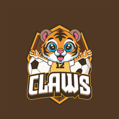 Vector Illustration of Tiger Playing Football with Retro Mascot Illustration Available for Logo Badge