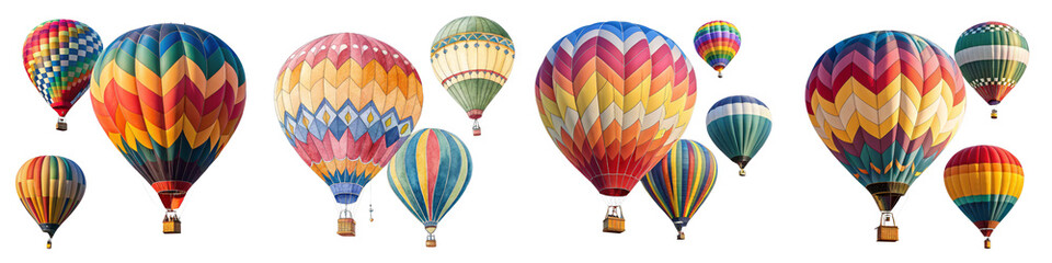 Fototapeta premium Colorful Hot Air Balloons Collection, Isolated on White Background, Adventure, Travel, Flight, Hot air balloon, travel, festival