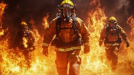 fire fighter with burning flame at town in wildfire natural disaster concept 