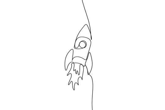 Hand-drawn rocket . Rocket one line continuous