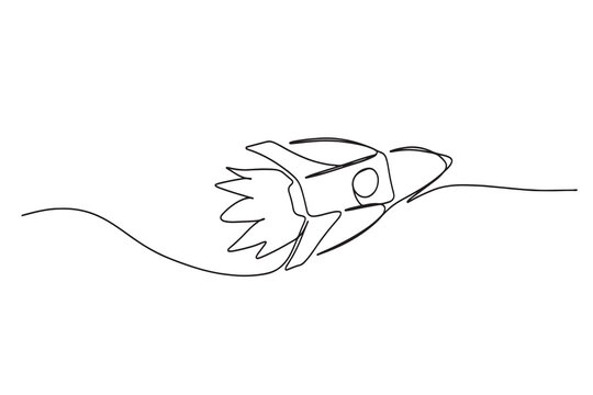 Hand-drawn rocket . Rocket one line continuous