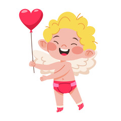 Cute baby angel with wings and diaper for Baby Shower. Little Cupid for Valentine's Day. Vector character on white background