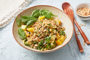 Sprouted Lentil Salad with Mango and Avocado Pieces