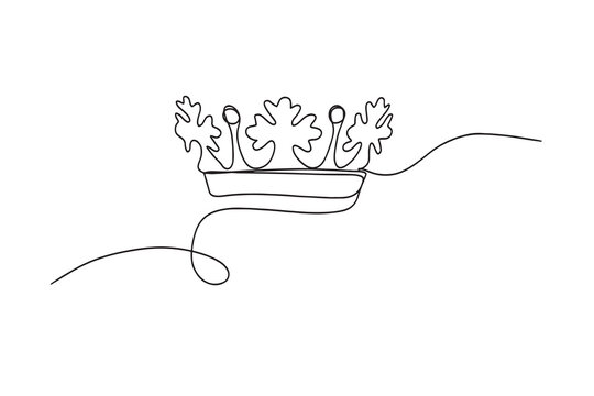 one line continuous Crown.Line art, outline, hand drawn royal banner concept.