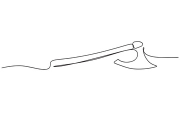 One continuous line ax .Single line of lumberjack concept.