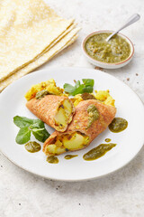 Potato Dosa with Herb Dip