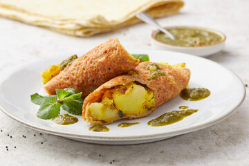 Potato Dosa with Herb Dip