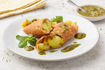 Potato Dosa with Herb Dip