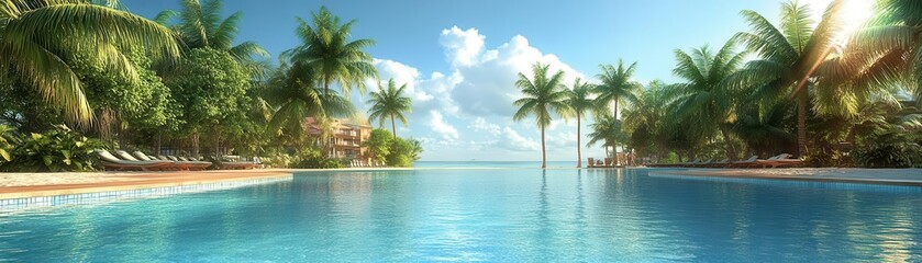 Obraz premium exotic tropical beach flat design front view paradise theme water color