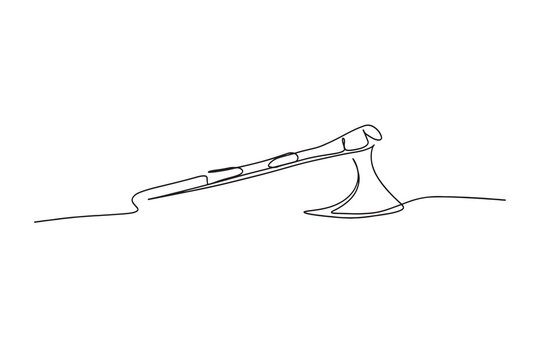 One continuous line ax .Single line of lumberjack concept.