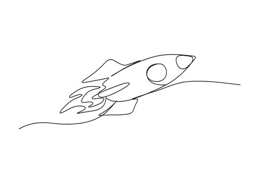 Hand-drawn rocket . Rocket one line continuous