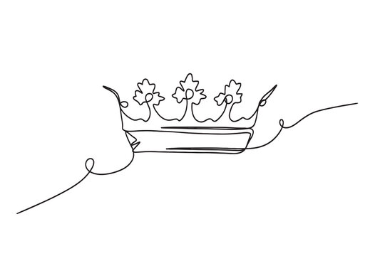 one line continuous Crown.Line art, outline, hand drawn royal banner concept.