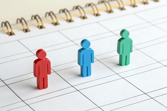 people icon on calendar. Staff distribution and human resource allocation plan