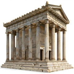 Naklejka premium Ancient greek temple with doric columns stands isolated on a white background