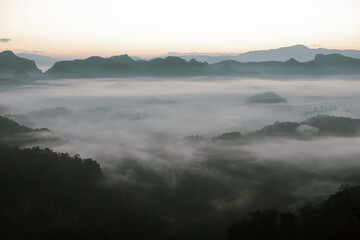 The sea of fog at Phuphamok,This mountain is located in Pang Mapha District, Mae Hong Son Province.Thailand.