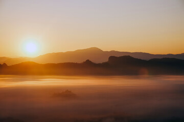 The sea of fog at Phuphamok,This mountain is located in Pang Mapha District, Mae Hong Son Province.Thailand.