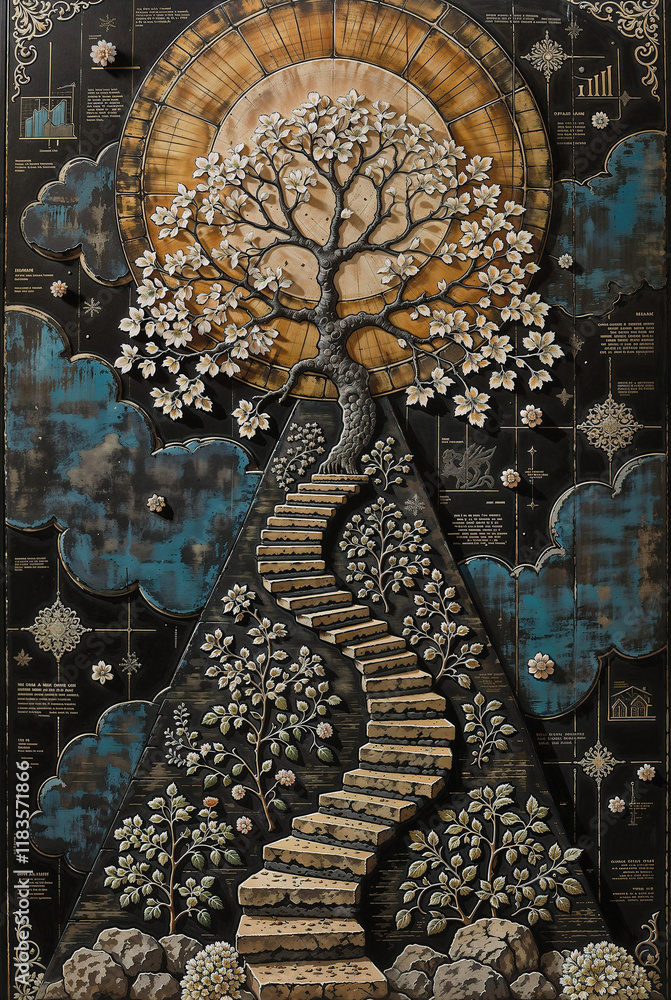 Poster engraving path to the tree of life generative ai