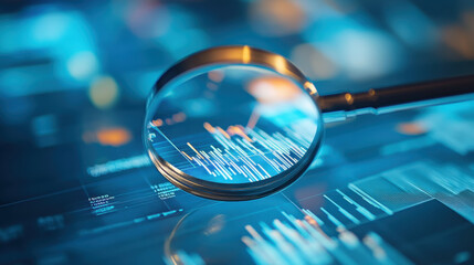 A magnifying glass over financial charts and graphs, symbolizing close attention to detail in business analysis