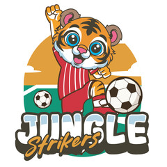 Vector Illustration of Tiger Playing Football with Retro Mascot Illustration Available for Tshirt Design
