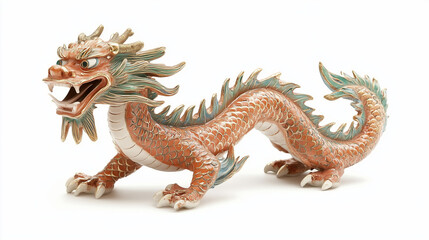 Naklejka premium Elegant Golden Dragon from Chinese Mythology on White Background