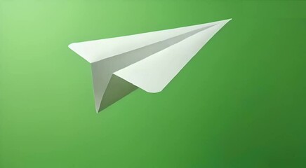 Flying Paper Airplane on Green Chroma Key Background