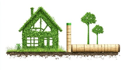 Eco-friendly House and Cork Chimney Representing Sustainable Living