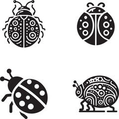 Set of Decorative Ladybug Silhouettes - Vector Illustration