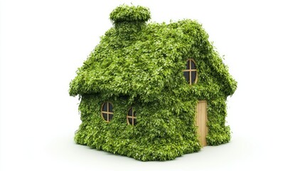Eco-friendly house covered in lush green foliage